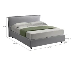 Letto Alla Francese Grigio Sfoderabile Contenitore, Dimensione Materasso 120x190 cm Made in Italy - Bronte