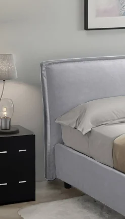 Letto Alla Francese Grigio Sfoderabile Contenitore, Dimensione Materasso 120x190 cm Made in Italy - Bronte