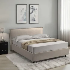 Letto Alla Francese Grigio Tortora Materasso Incluso Sfoderabile, Contenitore Made in Italy - Brienza