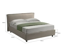 Letto Alla Francese Grigio Tortora Sfoderabile Contenitore, Dimensione Materasso 120x200 cm Made in Italy - Brosso