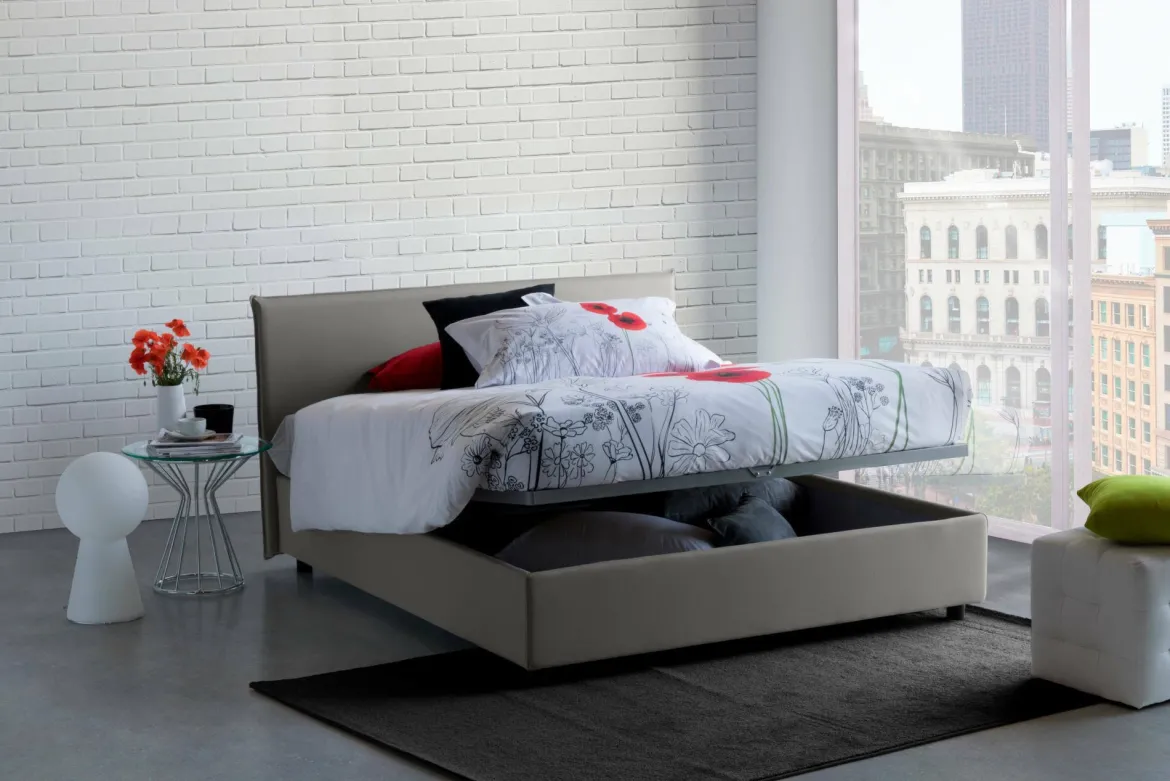 Letto francese contenitore grigio 155x215cm - Aros