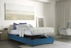 Letto francese in tessuto blu 155x205cm - Attilino