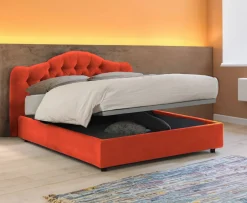 Letto Matrimoniale Arancione Sfoderabile Contenitore, Dimensione Materasso 160x200 cm Made in Italy - Ator