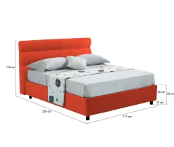 Letto Matrimoniale Arancione Sfoderabile Contenitore, Dimensione Materasso 160x200 cm Made in Italy - Bubbio