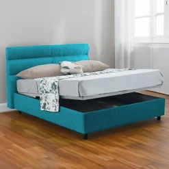 Letto Matrimoniale Azzurro Sfoderabile Contenitore, Dimensione Materasso 160x190 cm Made in Italy - Brolo