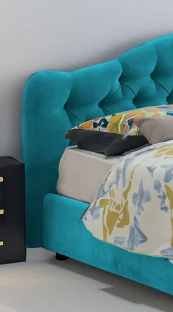 Letto Matrimoniale Azzurro Sfoderabile Contenitore, Dimensione Materasso 160x200 cm Made in Italy - Ator