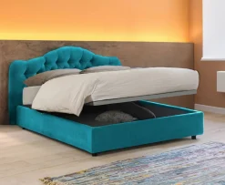 Letto Matrimoniale Azzurro Sfoderabile Contenitore, Dimensione Materasso 160x200 cm Made in Italy - Ator