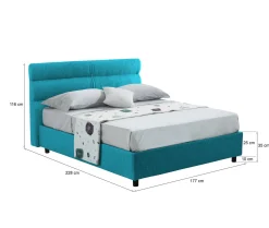 Letto Matrimoniale Azzurro Sfoderabile Contenitore, Dimensione Materasso 160x200 cm Made in Italy - Briaglia