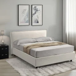 Letto Matrimoniale Beige Materasso Incluso Sfoderabile, Contenitore Made in Italy - Bruzolo