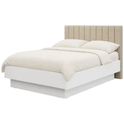 Letto Matrimoniale Bianco Beige Dimensione Materasso 160x200 cm Testiera Imbottita, Imbottito - Byron