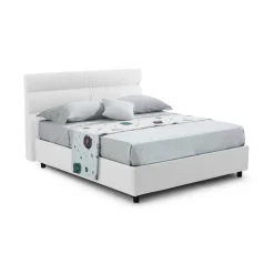 Letto Matrimoniale Bianco Sfoderabile Contenitore, Dimensione Materasso 160x190 cm Made in Italy - Brienno