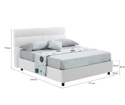 Letto Matrimoniale Bianco Sfoderabile Contenitore, Dimensione Materasso 160x190 cm Made in Italy - Brolo