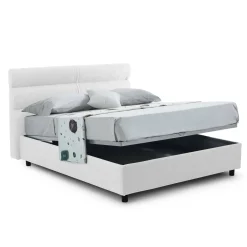 Letto Matrimoniale Bianco Sfoderabile Contenitore, Dimensione Materasso 160x190 cm Made in Italy - Brolo