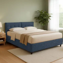 Letto Matrimoniale blu Sfoderabile Contenitore, Dimensione Materasso 160x190 cm - Lioni
