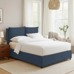 Letto Matrimoniale blu Sfoderabile Contenitore, Dimensione Materasso 160x200 cm - Davoli