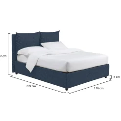 Letto Matrimoniale blu Sfoderabile Contenitore, Dimensione Materasso 160x200 cm - Davoli