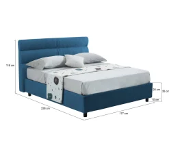 Letto Matrimoniale blu Sfoderabile Contenitore, Dimensione Materasso 160x200 cm Made in Italy - Bubbio