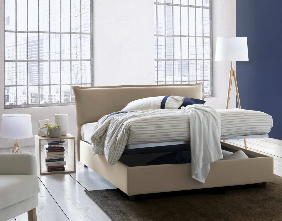 Letto matrimoniale con contenitore beige 190x225cm - Arcole