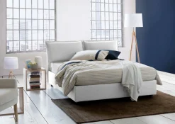 Letto Matrimoniale Contenitore 175x205x95h Imbottito in Tessuto Bianco Sfoderabile Made in Italy con Rete a Doghe – Anjin