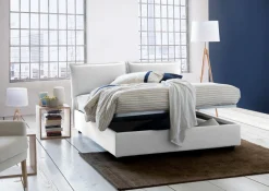Letto Matrimoniale Contenitore 175x215x95h Imbottito in Tessuto Sfoderabile Grigio con Rete a Doghe Made in Italy – Aris