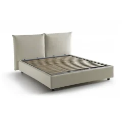 Letto matrimoniale contenitore beige 190x225cm rivestito in tessuto - Aghineo