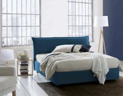 Letto matrimoniale contenitore blu 175x215cm rivestito in tessuto - Apaia