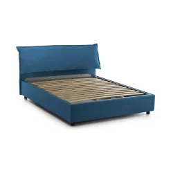 Letto matrimoniale contenitore blu 175x215cm rivestito in tessuto - Apaia