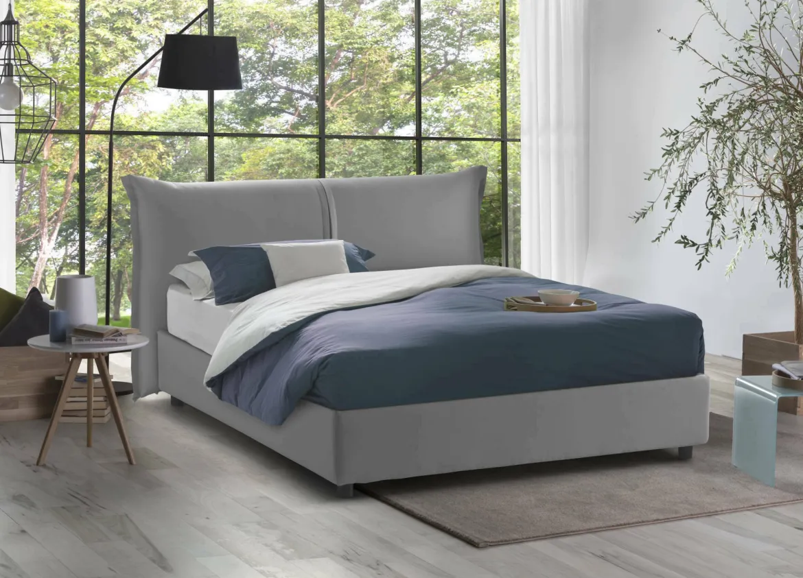 Letto matrimoniale contenitore grigio 175x205cm sfoderabile - Anjin
