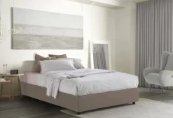 Letto matrimoniale contenitore tortora 175x215cm rivestito in tessuto - Alaska