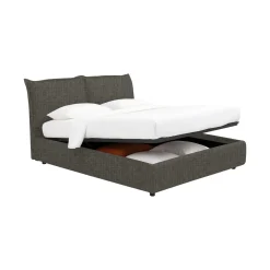 Letto Matrimoniale Grigio Antracite Sfoderabile Contenitore, Dimensione Materasso 160x190 cm Made in Italy - Calcio
