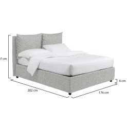 Letto Matrimoniale Grigio Chiaro Sfoderabile Contenitore, Dimensione Materasso 160x190 cm - Soliera