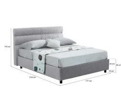 Letto Matrimoniale Grigio Sfoderabile Contenitore, Dimensione Materasso 160x190 cm Made in Italy - Brolo