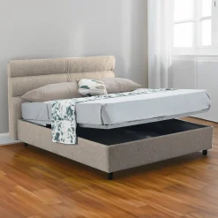 Letto Matrimoniale Grigio Tortora Sfoderabile Contenitore, Dimensione Materasso 160x190 cm Made in Italy - Brolo