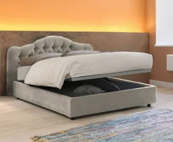 Letto Matrimoniale Grigio Tortora Sfoderabile Contenitore, Dimensione Materasso 160x200 cm Made in Italy - Aly