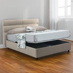 Letto Matrimoniale Grigio Tortora Sfoderabile Contenitore, Dimensione Materasso 160x200 cm Made in Italy - Bubbio