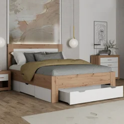 Letto Matrimoniale Marrone Rovere Nodi Dimensione Materasso 160x200 cm Peso Supportato 200 kg, Matrimoniale - Coazze
