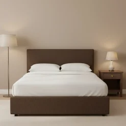 Letto Matrimoniale Marrone Sfoderabile Contenitore, Dimensione Materasso 160x190 cm - Lioni