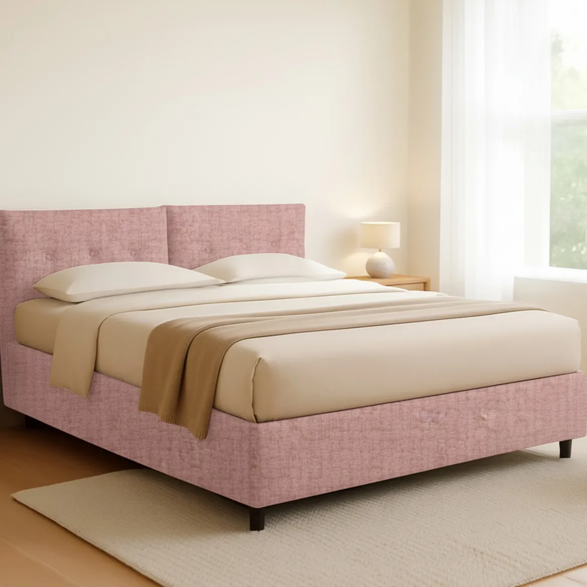 Letto Matrimoniale Rosa Sfoderabile Contenitore, Dimensione Materasso 160x190 cm - Levice