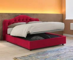 Letto Matrimoniale Rosso Sfoderabile Contenitore, Dimensione Materasso 160x200 cm Made in Italy - Ator
