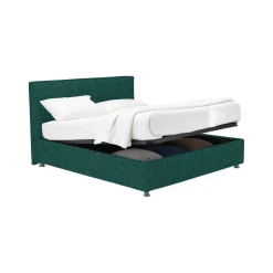 Letto Matrimoniale Verde Petrolio Sfoderabile Contenitore, Dimensione Materasso 160x190 cm - Issime
