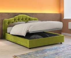 Letto Matrimoniale Verde Sfoderabile Contenitore, Dimensione Materasso 160x190 cm Made in Italy - Arex