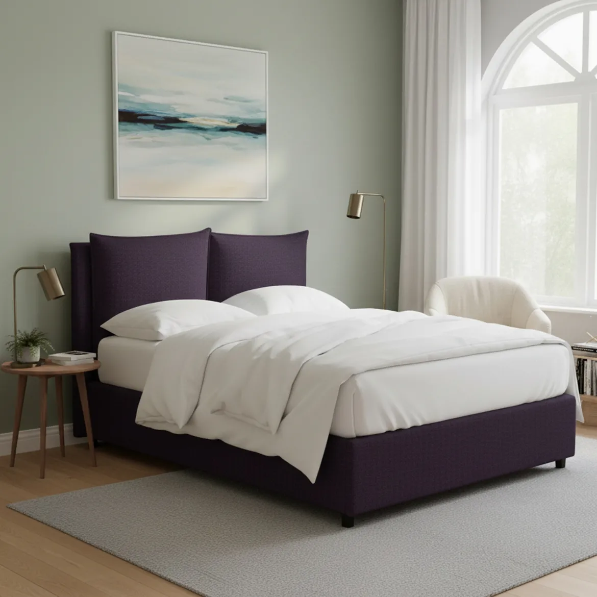 Letto Matrimoniale Viola Sfoderabile Contenitore, Dimensione Materasso 160x190 cm - Soliera