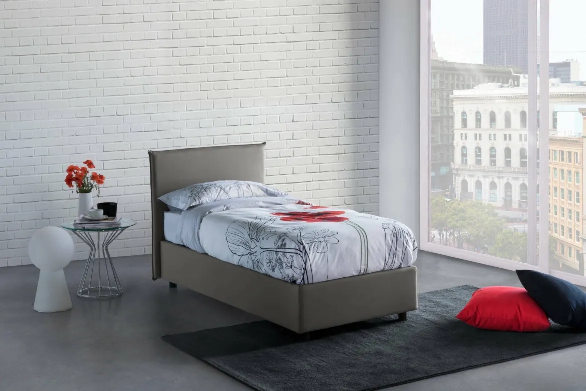 Letto 1 piazza contenitore grigio 95x205cm sfoderabile - Argentino