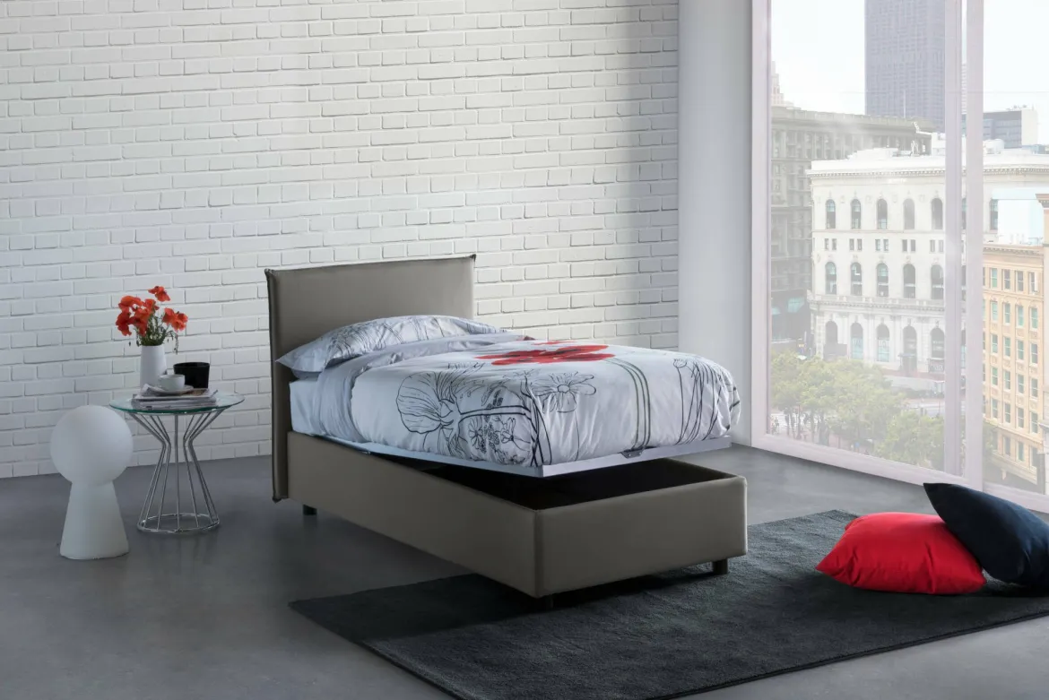 Letto 1 piazza contenitore grigio 95x205cm sfoderabile - Argentino