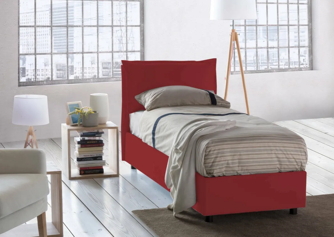 Letto 1 piazza contenitore rosso 105x215cm sfoderabile - Arzon