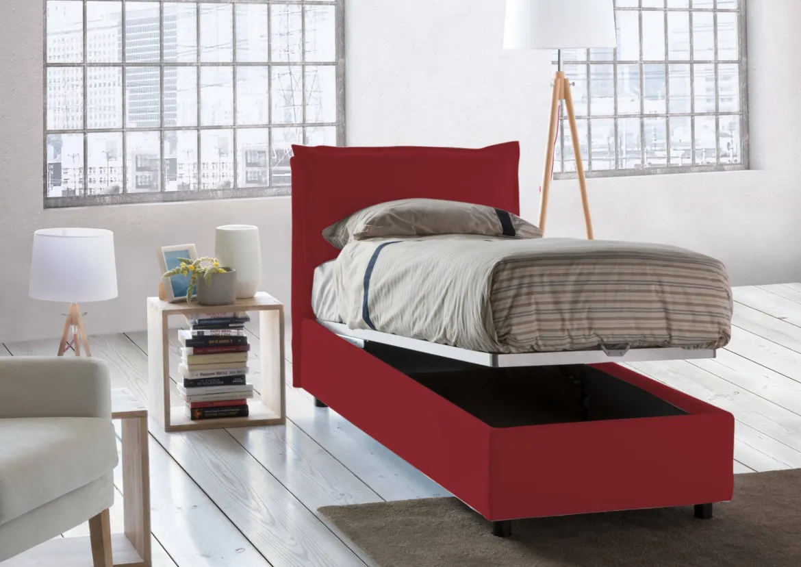 Letto 1 piazza contenitore rosso 105x215cm sfoderabile - Arzon