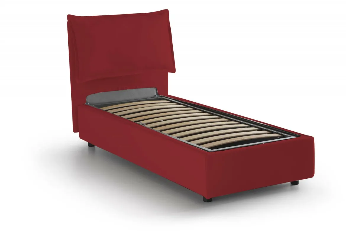 Letto 1 piazza contenitore rosso 105x215cm sfoderabile - Arzon