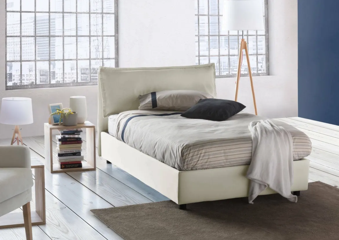 Letto piazza e mezza Abbygale, con materasso Cm 120x200 incluso, Beige