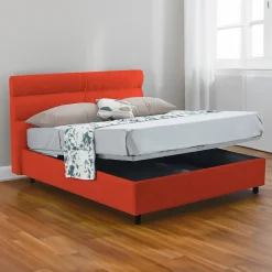 Letto Piazza e Mezza Arancione Materasso Incluso Sfoderabile, Contenitore Made in Italy - Brinzio
