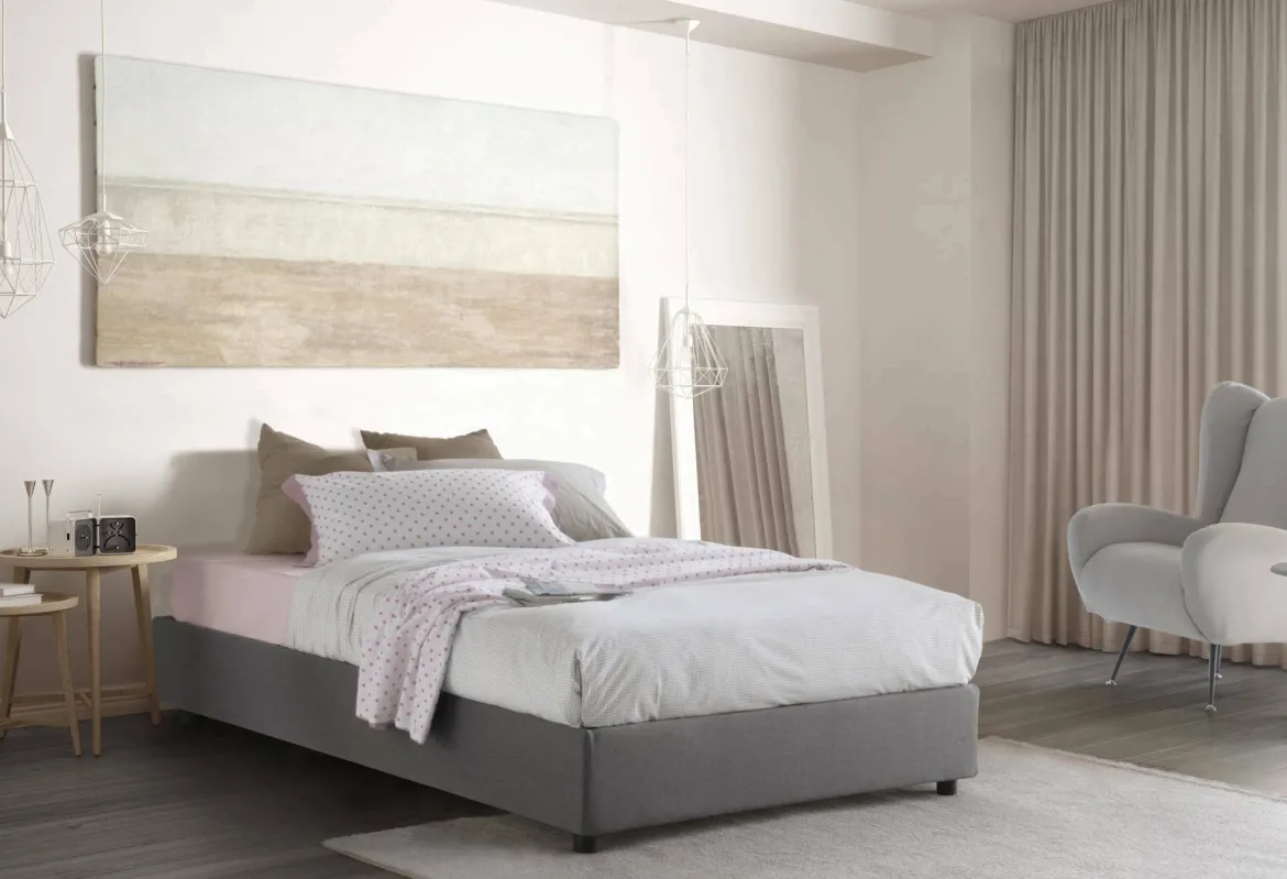 Letto piazza e mezza Asid, adatto per materasso Cm 120x190, Grigio